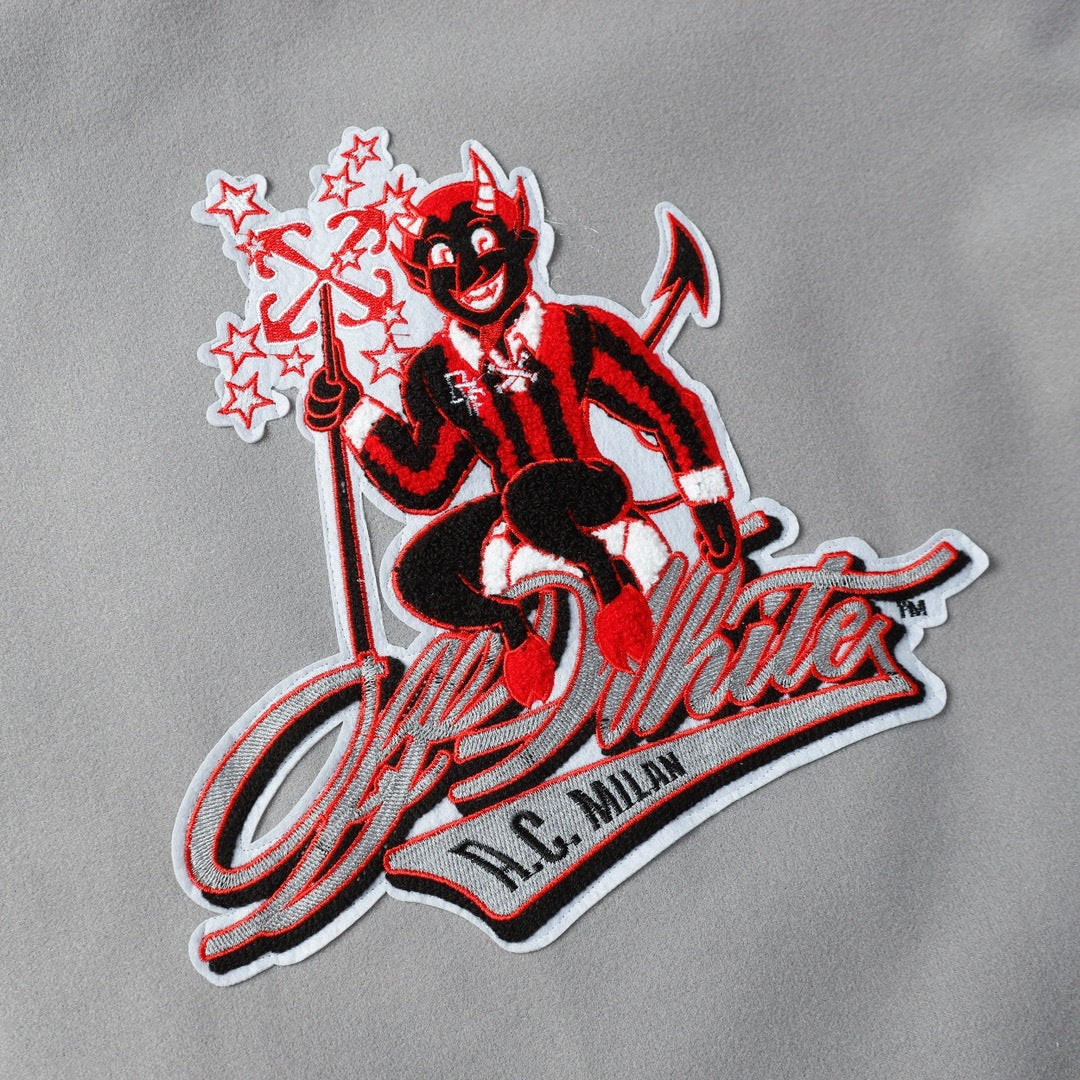 OFF WHITE Embroidered rhinestone filled down cotton jacket baseball uniform