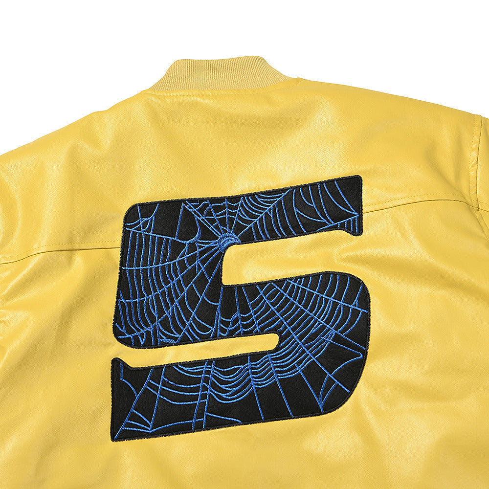 Sp5der Leather Logo Bomber Jacket