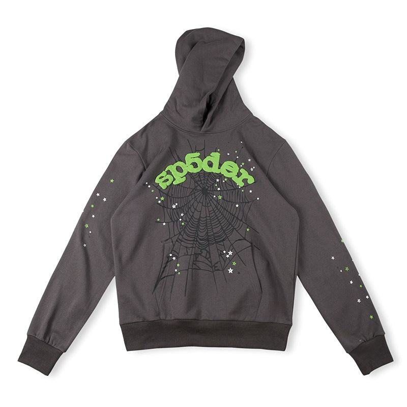 Sp5der Green Foam Printing High Weight Hoodie-Grey #8209