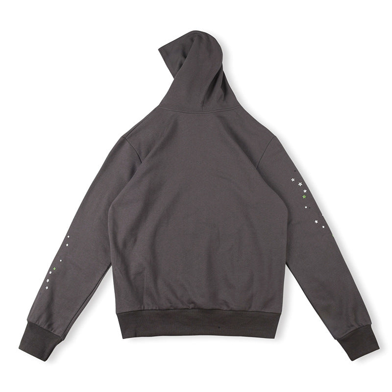 Sp5der Green Foam Printing High Weight Hoodie-Grey #8209